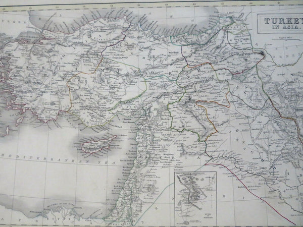 Eastern Ottoman Empire Turkey Syria Armenia Holy Land 1844 Black hand color map