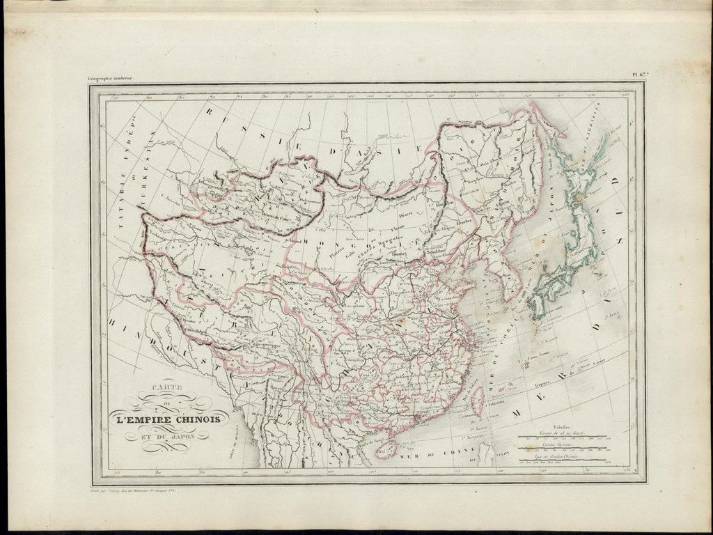 China Tibet Mongolia Japan Asia nice  1846 uncommon antique color map