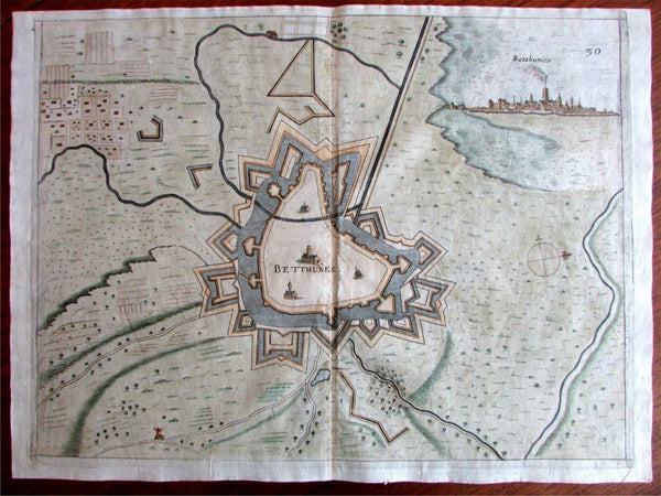 Bthune France Europe 1673 Priorato city plan with birds-eye view map