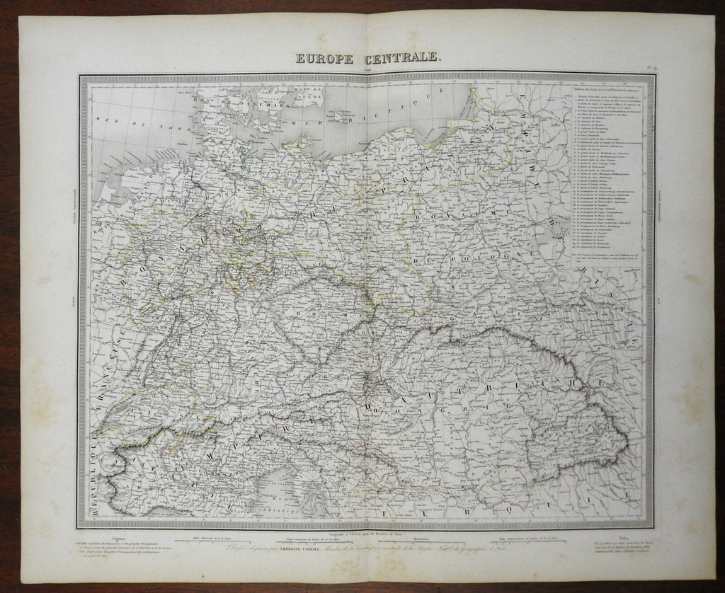 Central Europe Austria-Hungary Germany Prussia 1850 Tardieu large engraved map