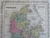 Denmark Jylland Sjaelland Fyn Copenhagen Holstein 1856 DeSilver scarce fine map