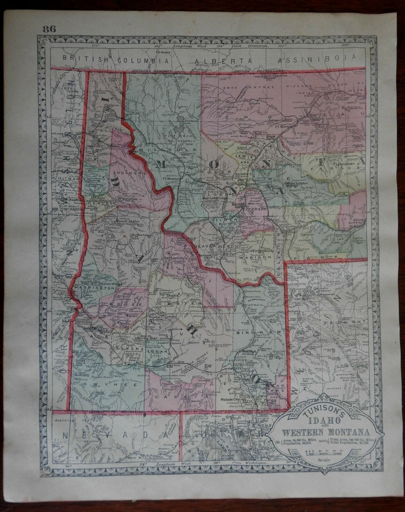 Idaho & Montana or Montana & Wyoming 1892 Tunison Double Sided Map