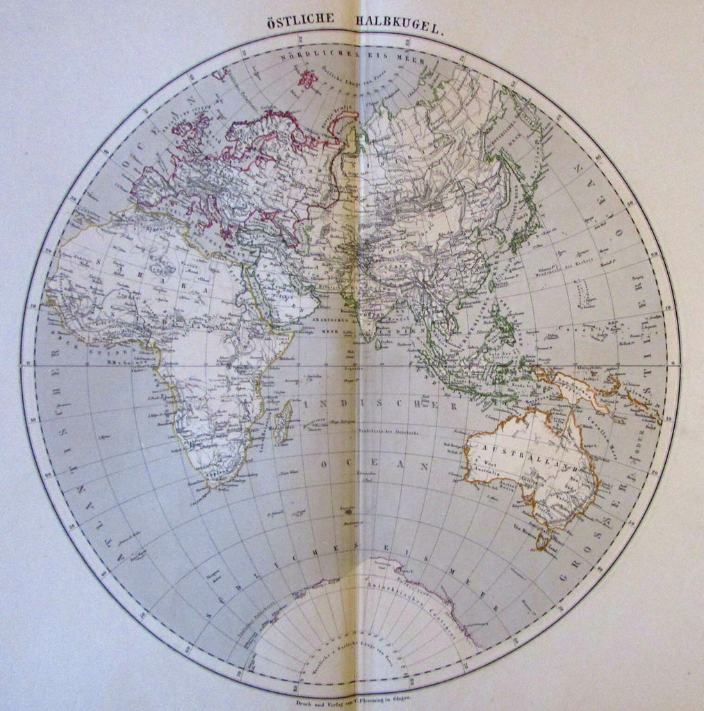 Eastern Hemisphere Africa Australia Asia Arabia 1874 Flemming detailed old map