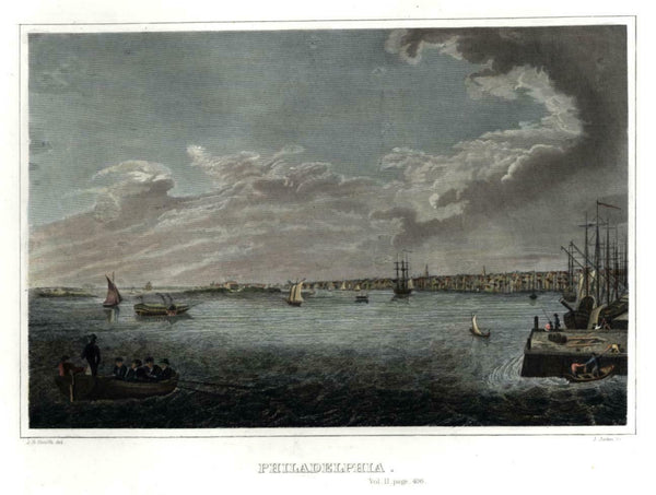 Philadelphia Pennsylvania 1846 lovely engraved harbor scene beautiful hand color