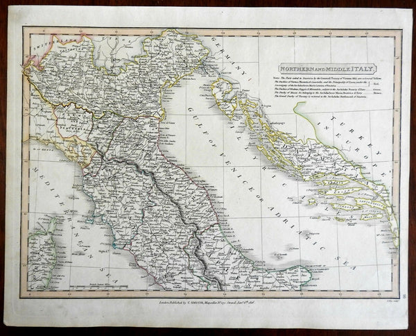 Northern Italy Parma Modena Tuscany Papal States Hapsburg Italy 1816 Smith map