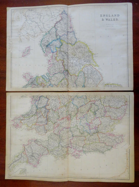 England & Wales London Cardiff York Manchester 1860 Blackie two sheet map