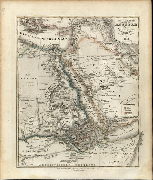 Egypt Nile River Delta Mts. of Moon Arabia c.1850 antique Meyer map