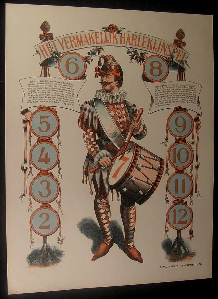 Amusing Harlequin 1900 Het Vermakelijk Harlekijnspel antique Dutch game print