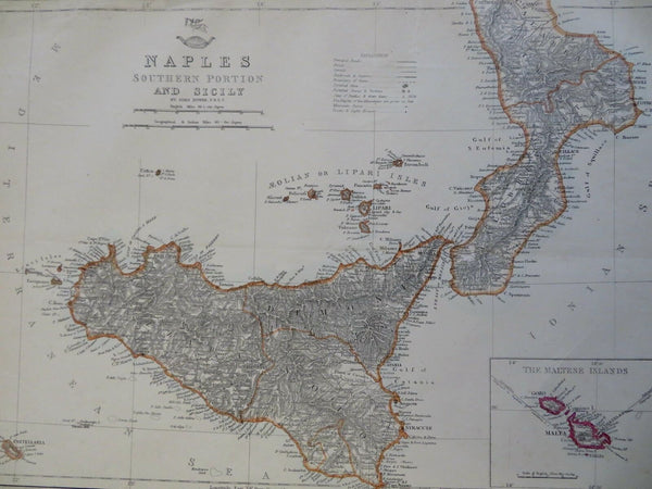 Kingdom of Naples Sicily Calabria Syracuse Malta c. 1856-72 Weller map