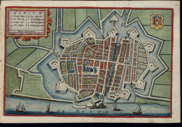 Gorinchem Netherlands 1632 Boxhorn fine old vintage antique city plan
