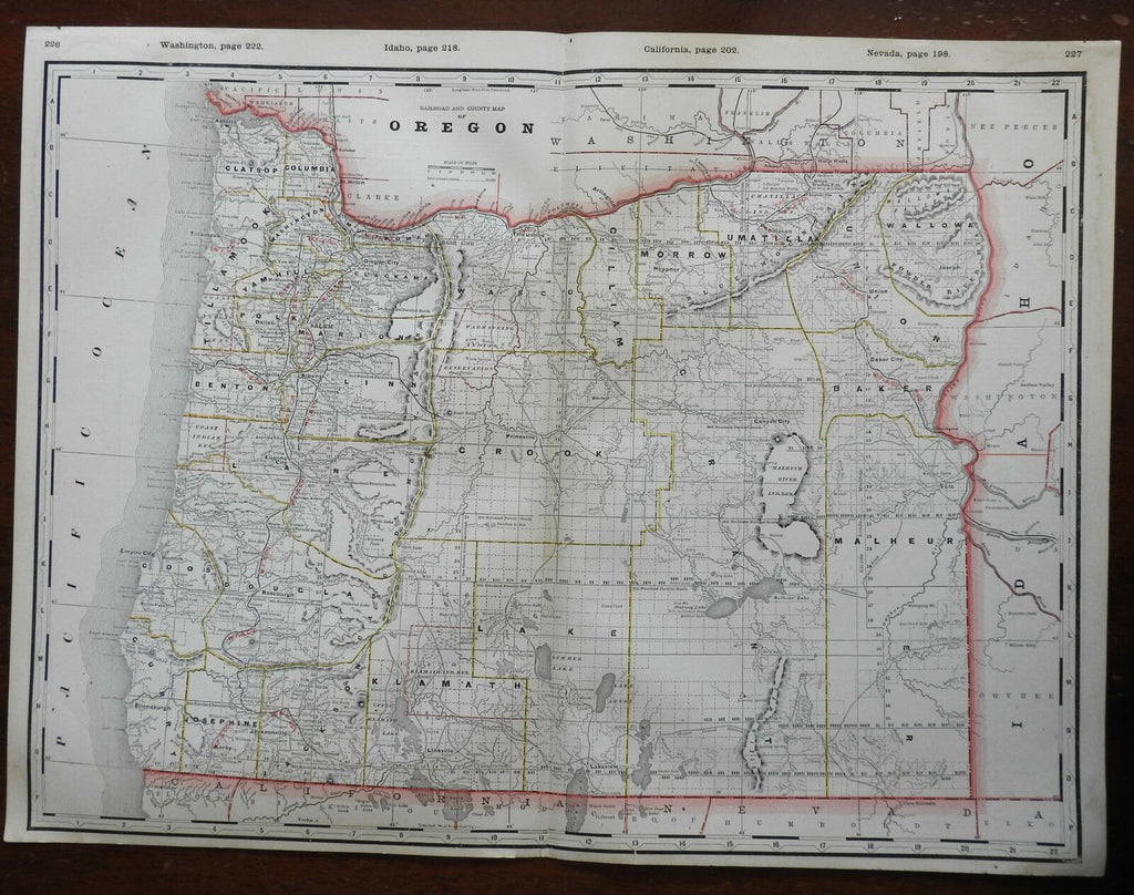 Oregon State Map Astoria Salem Portland Columbia River Eugene City 1888 Cram map