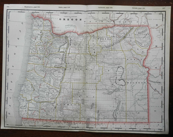 Oregon State Map Astoria Salem Portland Columbia River Eugene City 1888 Cram map