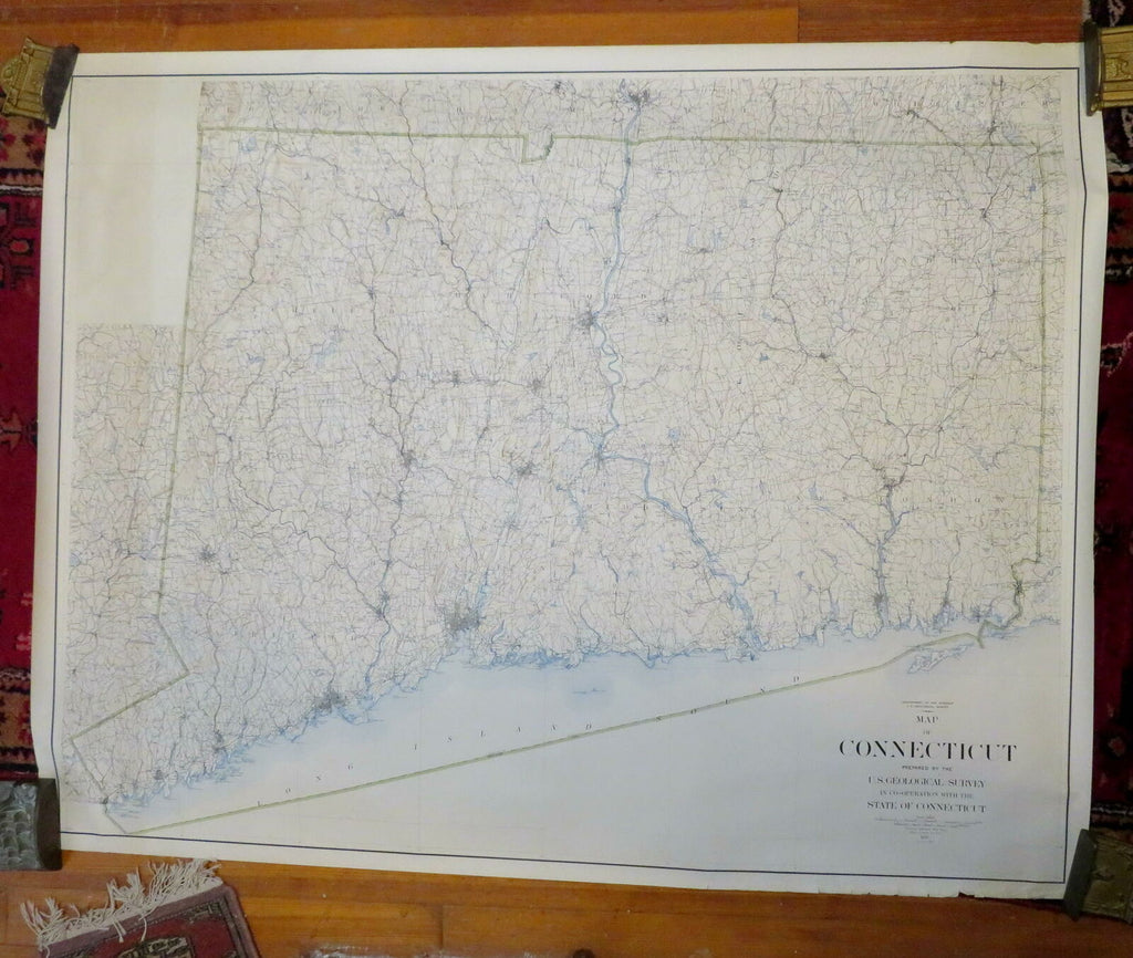 Connecticut state 1927 monumental huge map Geological Survey
