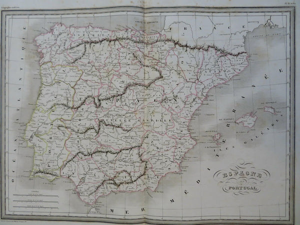 Spain & Portugal Iberia Madrid Lisbon Barcelona Pamplona Cadiz 1849 Thierry map