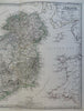 Ireland Dublin Killarney Lakes Cork Galway Belfast 1880 Petermann detailed map