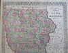 Iowa & Missouri County Map Des Moines St. Louis 1882 Mitchell map