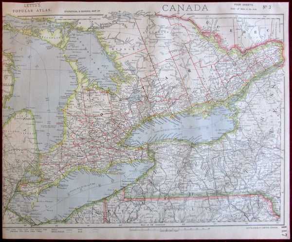 Canada Great Lakes Huron Erie Ontario New York 1883 Lett's detailed SDUK plan