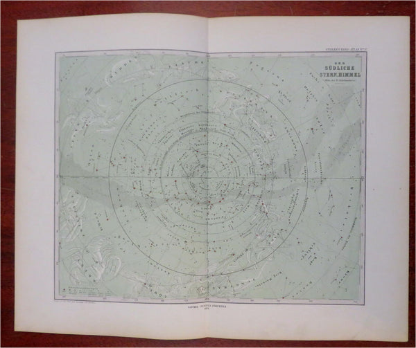 Southern Night Sky Constellations Zodiac 1874 Bruhns detailed star map