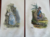 J. Vogel c. 1830's European costumes of Young People hand color print lot x 8