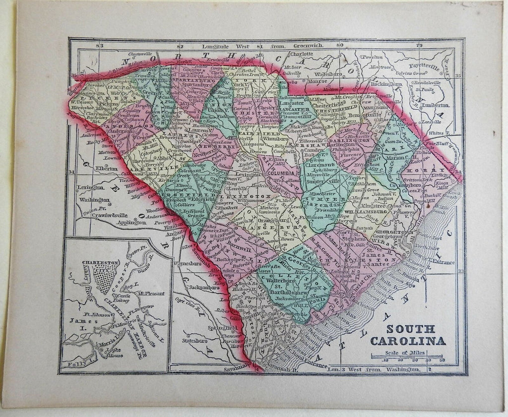 South Carolina Railroads Charleston Harbor 1856 Morse Cerographic miniature map