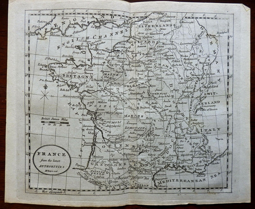 Kingdom of France Ancien Regime Provinces Map c. 1796 McIntyre engraved map