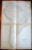South America w/ unknown & unexplored c.1885 huge engraved Hand Color Old Map