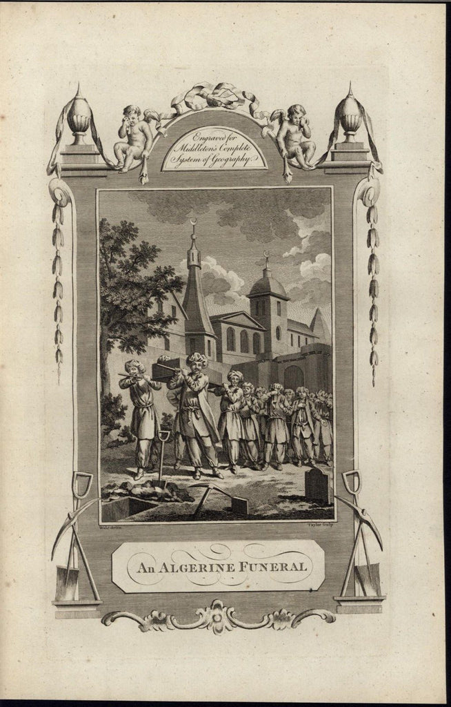 Algerian Funeral Pallbearers Procession of Mourners 1777 antique engraved print