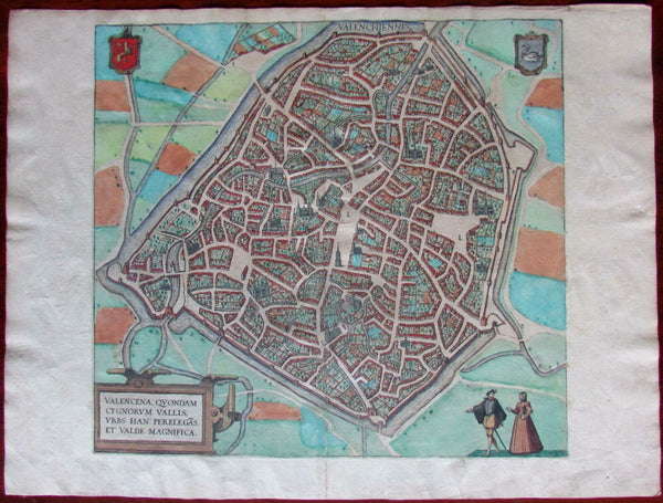 Valenciennes Belgium Northern France c.1580 Braun & Hogenberg large city plan
