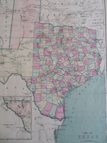 Texas state by itself 1873 Williams large scarce hand colored map