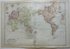 World Map Mercator's Projection Sea Lanes Shipping Routes 1882 Blackie map