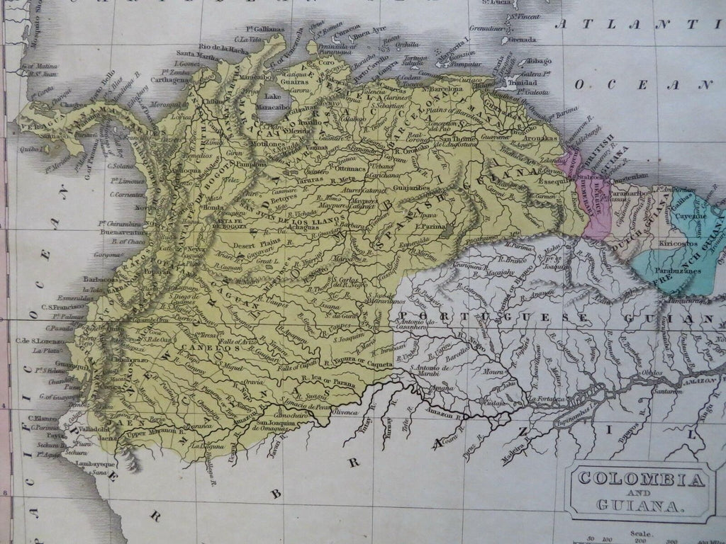 Colombia Guyana Suriname French Guyana 1825 Young engraved map