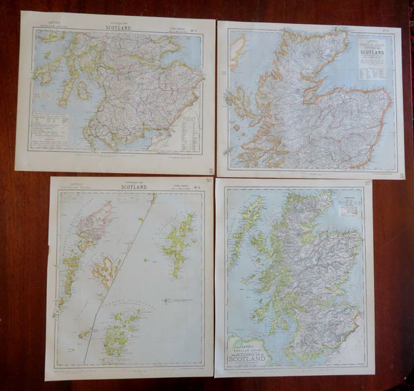 Scotland Lot x 4 Maps Railroads c. 1883 Letts multi-sheet color detailed maps