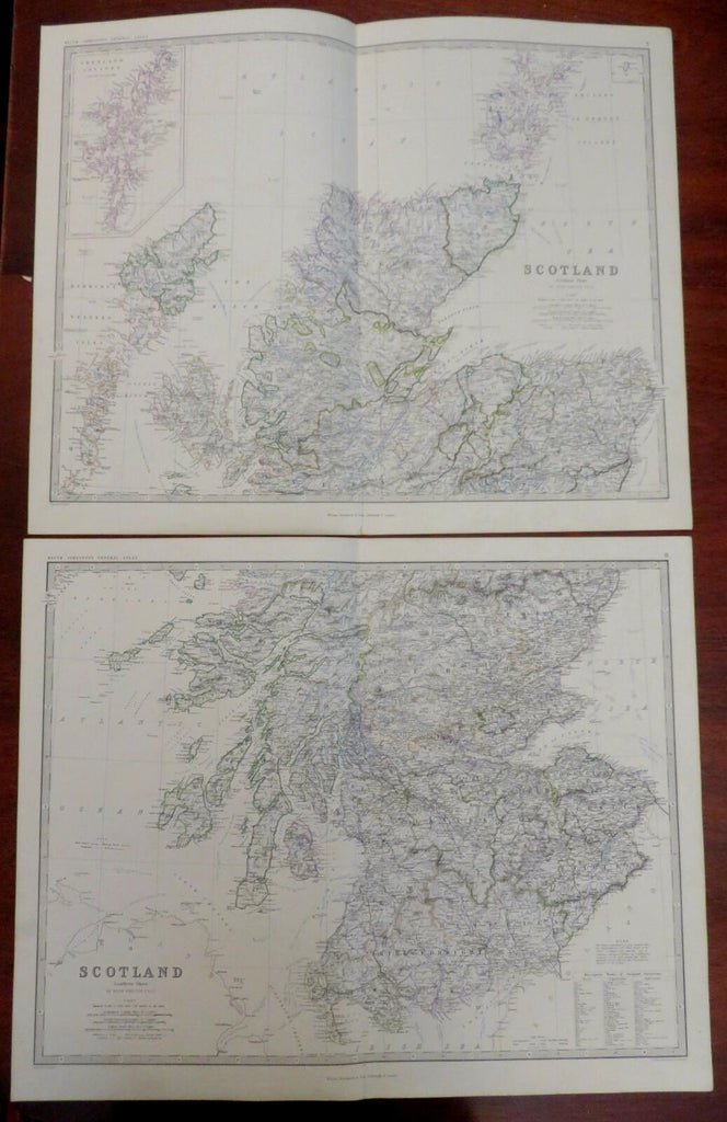 Scotland Edinburg Aberdeen Glasgow 1865 Johnston large folio 2 sheet map