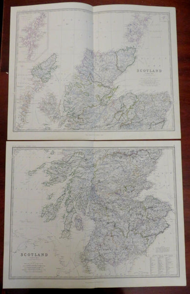 Scotland Edinburg Aberdeen Glasgow 1865 Johnston large folio 2 sheet map