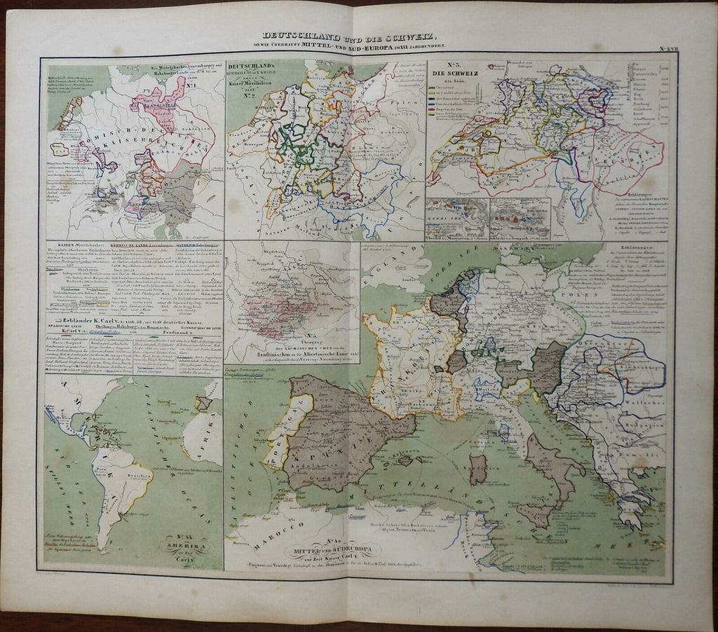 Europe in the Time of Charles V Holy Roman Empire 1848 Mahlmann historical map