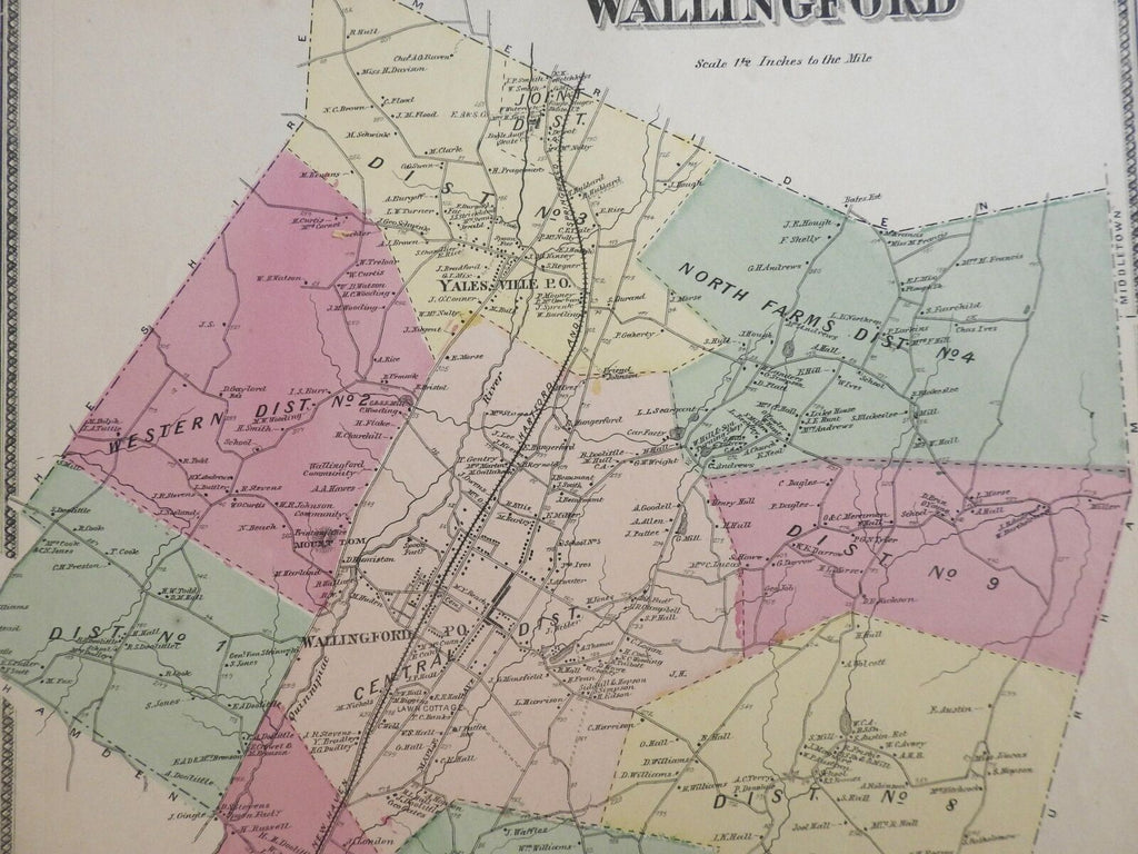 Wallingford Connecticut Yalesville Pond Hill 1868 F.W. Beers detailed town plan