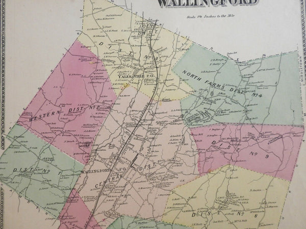 Wallingford Connecticut Yalesville Pond Hill 1868 F.W. Beers detailed town plan