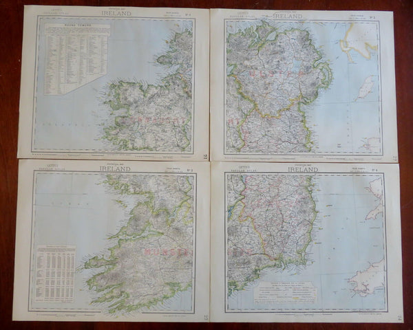 Ireland by itself 1883 Letts detailed large rare 4 sheet color map lifeboats