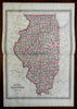 Illinois State Map Chicago Springfield 1870 A.J. Johnson Scarce Issue map