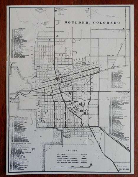 Boulder Colorado City Plan Sightseeing Info c. 1950 tourist map & brochure
