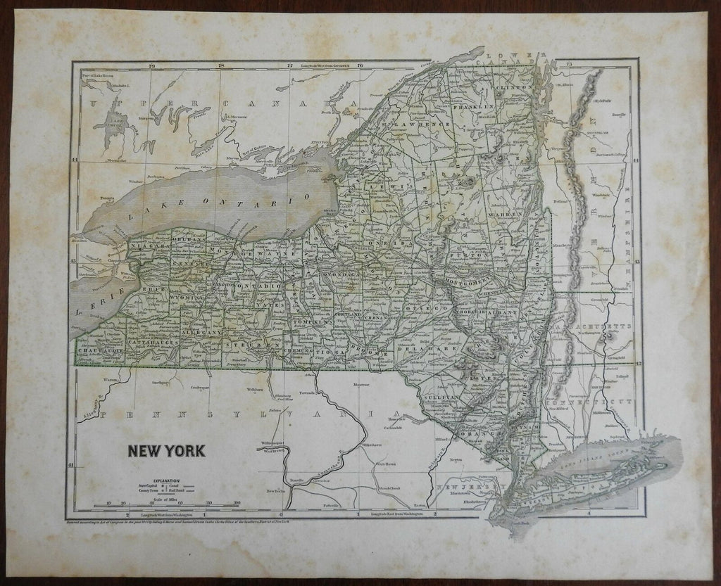 New York State Hudson Valley Finger Lakes Manhattan Niagara Falls 1842 Morse map