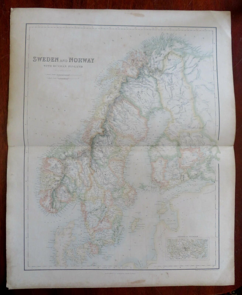 Sweden Norway Finland Stockholm Oslo Trondheim c. 1855-60 Fullarton map