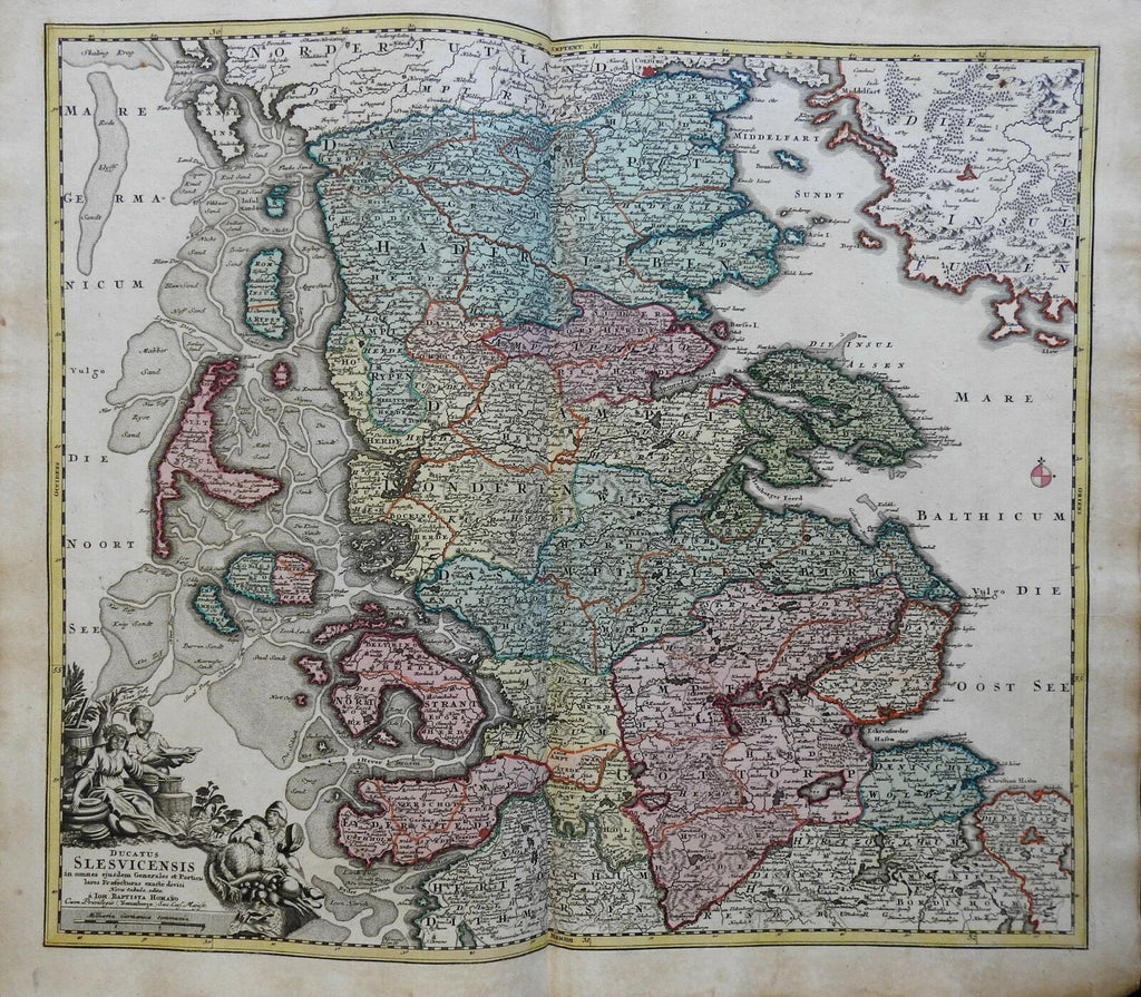 Duchy of Schleswig Germany Denmark c. 1750 Homann decorative folio map