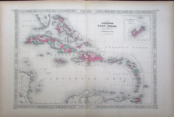 West Indies Bermuda Jamaica Caribbean St. Domingo Puerto Rico c.1865 antique map