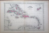 West Indies Bermuda Jamaica Caribbean St. Domingo Puerto Rico c.1865 antique map