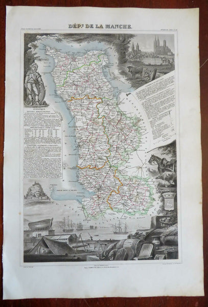 France Normandy Manche Avranches Coutanges 1856 Levasseur decorative map