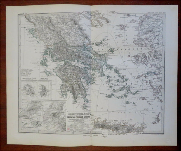 Greece Crete Ionian Islands Corfu Santorini Athens 1880 Petermann detailed map