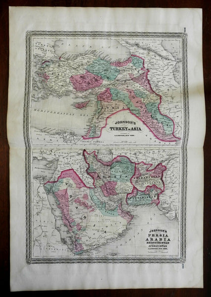 Ottoman Empire Arabia Middle East Persia Iran 1870 A.J. Johnson Scarce Issue map