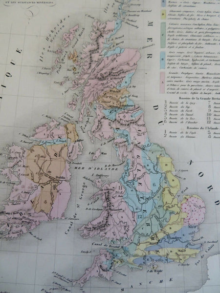 Geological British Isles Ireland UK Mineralogy Geology c. 1870 Fosset map