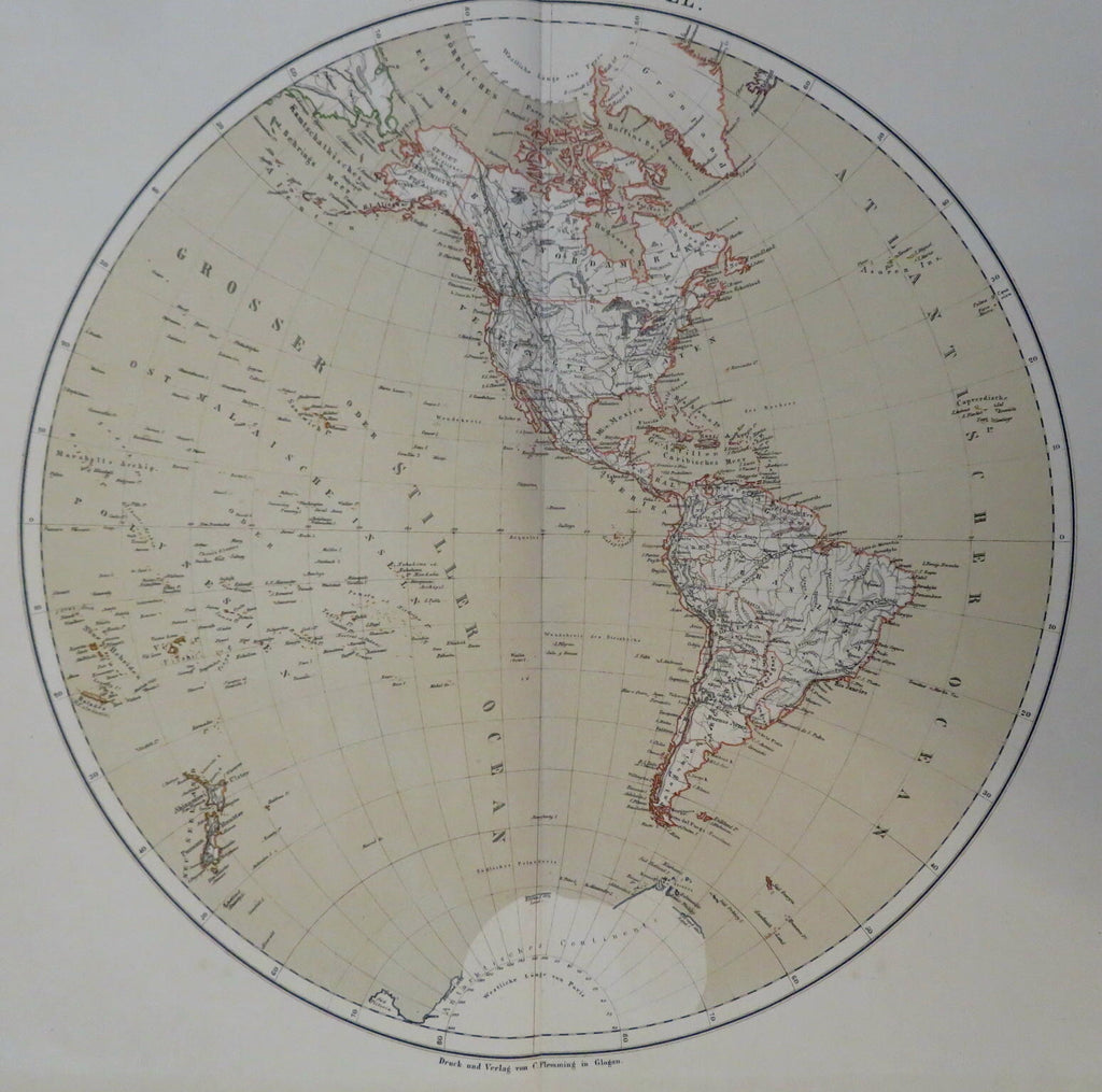 Western Hemisphere Americas New Zealand Polynesia 1885 Flemming detailed map